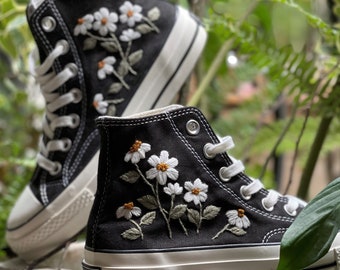 Custom Embroidered Converse High Tops Custom Converse Chuck Taylor 1970s Embroidered Daisy Flower Wedding Sneakers Wedding Gift Etsy UK