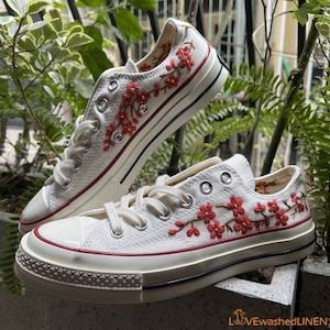 Embroidered Converse: Custom Cherry Blossom Flower Chuck Taylor Low Tops