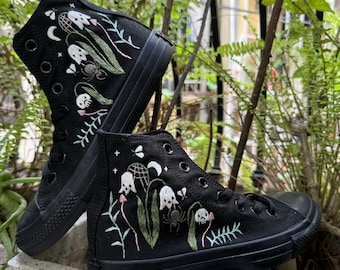 Custom Embroidered Converse Sneakers: Halloween Ghost Shoes