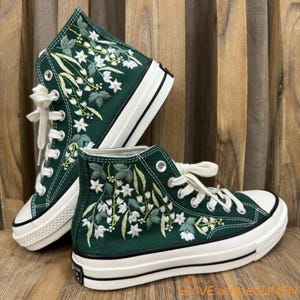 Custom Embroidered Converse: Lily of the Valley Wedding Shoes