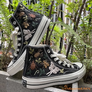 Custom Converse Embroidered/ Bugs Embroidered Converse/ Halloween Vibes Embroidered Sneakers/ Bugs Embroidered Sneakers