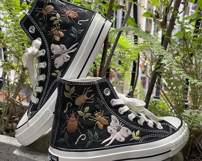 Custom Embroidered Converse: Bugs & Floral Design