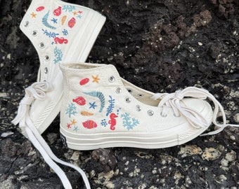 Embroidered Converse High Tops: Sea Creature Sneakers