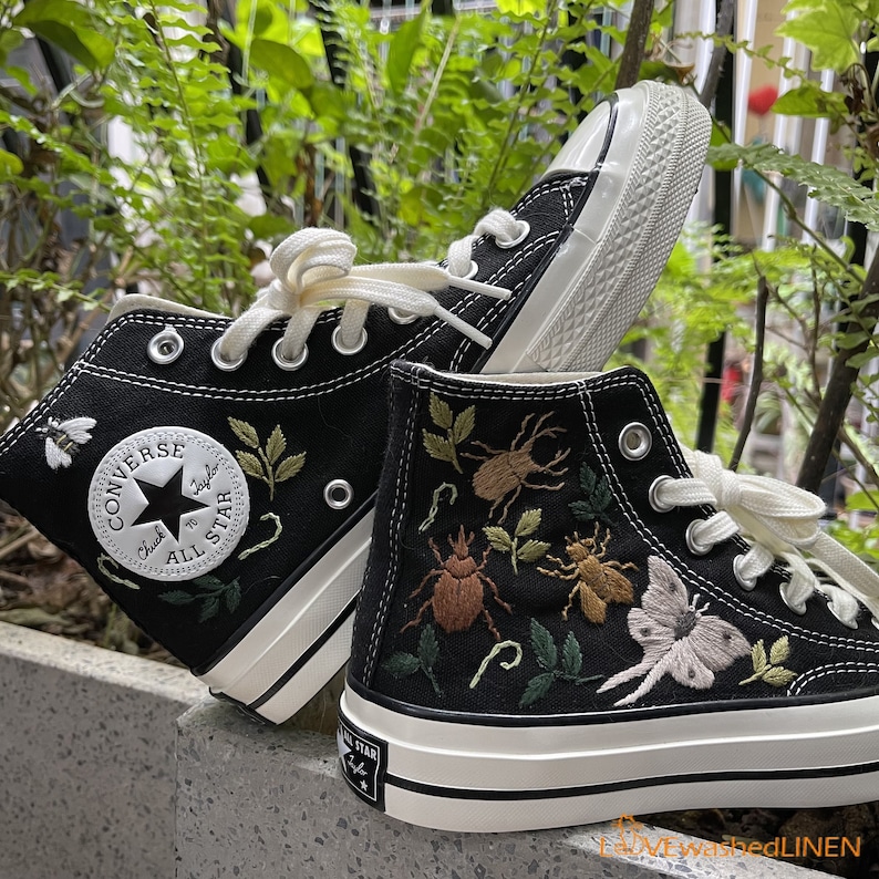 Custom Embroidered Converse: Bugs & Floral Design image 4