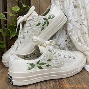 Custom Wedding Sneakers/ Wedding Flowers Embroidered  Shoes/ Bridal Flowers Embroidered Sneakers Wedding Flowers Embroidered Sneakers