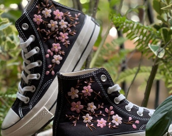 Custom Embroidered High Top Sneakers: Oriental Plum Blossom Shoes