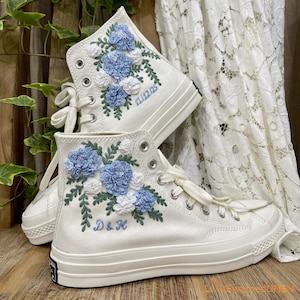 Custom Embroidered Wedding Sneakers/ Wedding Flowers Embroidered Shoes/ Bridal Flowers Embroidered Sneakers / Personalized Bridal Sneaker
