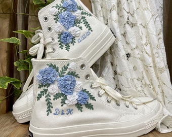 Baskets de mariage brodées personnalisées/ Chaussures brodées de fleurs de mariage/ Baskets brodées de fleurs de mariée/ Baskets de mariée personnalisées