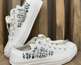 Custom Embroidered Converse Sneakers: 70s Floral Design