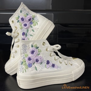 Custom Sneakers Platform/ Wedding Flowers Embroidered Shoes/ Bridal Flowers Embroidered Sneakers/Wedding Flowers Embroidered Sneakers/