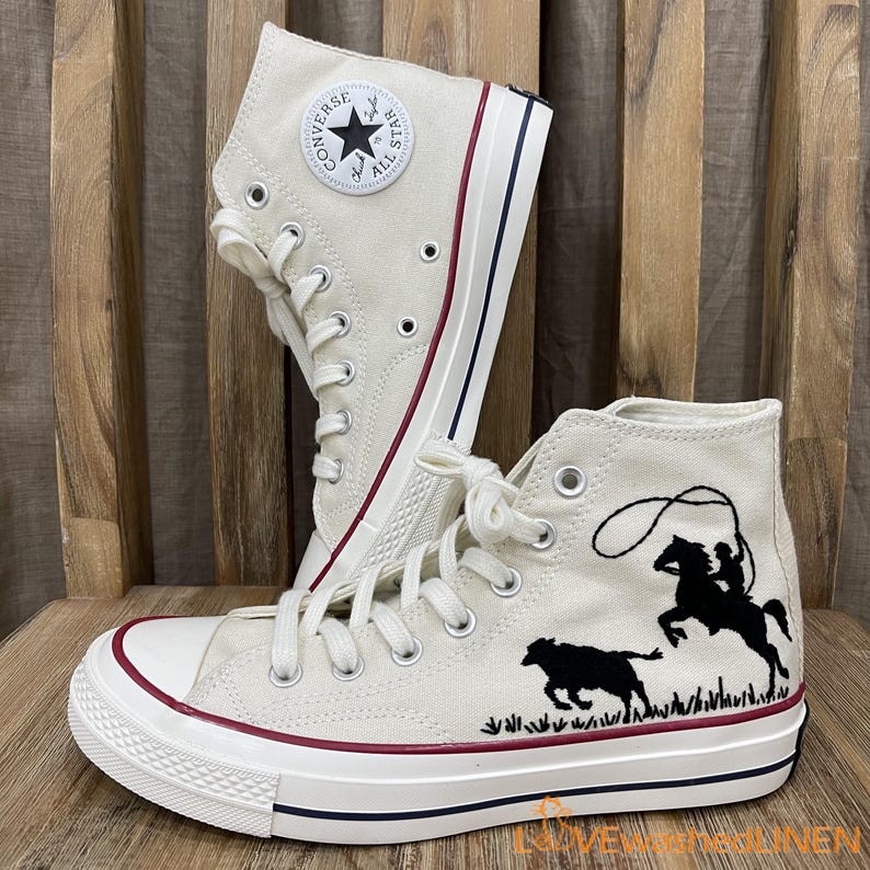 Custom Converse Cowboy Embroidered Sneakers – Western Rodeo High Tops ...