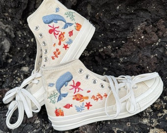 Custom Embroidered Converse: Ocean Reef Hand-Stitched Sneakers