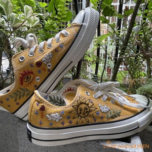 Custom Converse Chuck Taylor, Embroidered Celestial Art Embroidered Converse Low Tops / Celestial Embroidered Sneakers