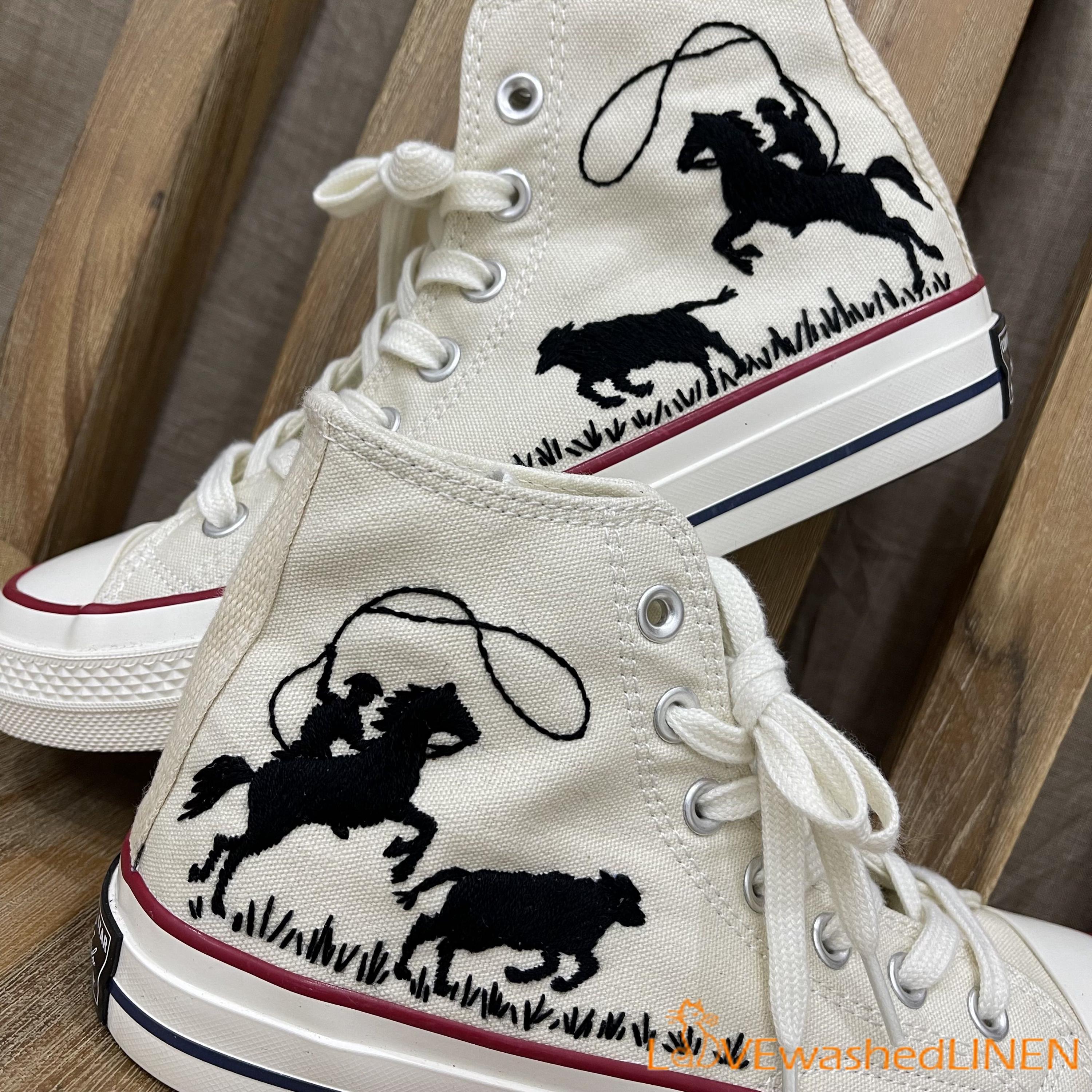Custom Converse Cowboy Embroidered Sneakers – Western Rodeo High Tops ...
