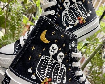 Custom Embroidered Converse Sneakers: Skeleton Bone Lover Shoes
