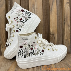 Custom Wedding Sneakers Platform/ Wedding Flowers Embroidered Shoes/ Bridal Flowers Embroidered Sneakers/ Wedding Flowers Embroidered