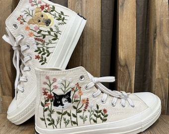 Custom Embroidered Converse Sneakers: Bridal Flowers & Pet Portrait Shoes