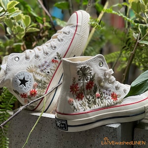 Custom Converse Chuck Taylor Embroidered Garden Flower/ Embroidered Converse Custom Wedding Flowers