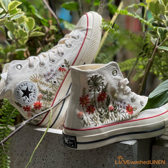 Embroidered Converse/custom Converse Platform/wedding Converse 