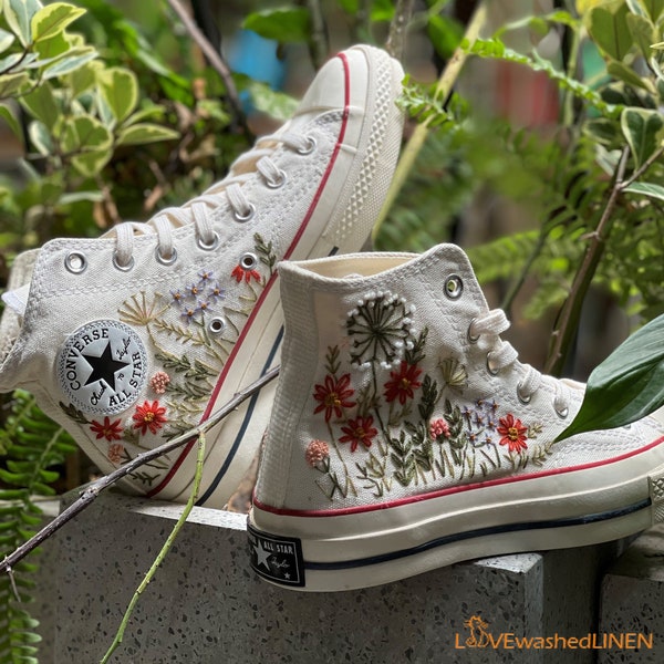 Custom Embroidered Converse Chuck Taylor: Garden Flower Wedding Shoes