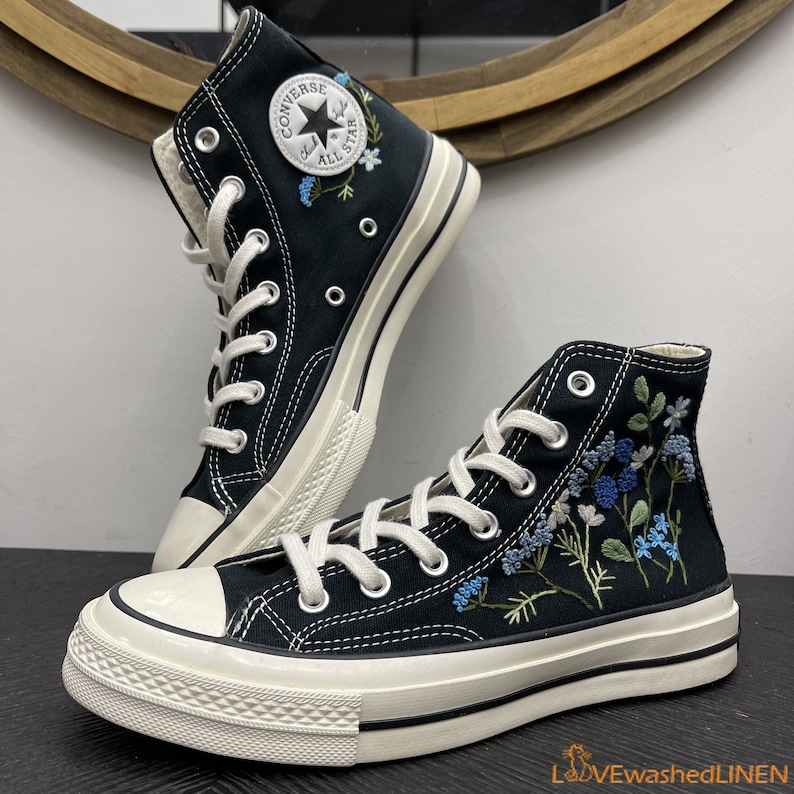 Embroidered Floral Converse Sneakers: Custom Wedding Shoes - Etsy