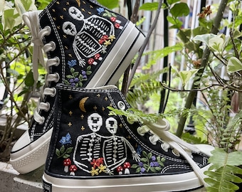 Embroidered Skeleton Converse: Custom Goth High Top Sneakers