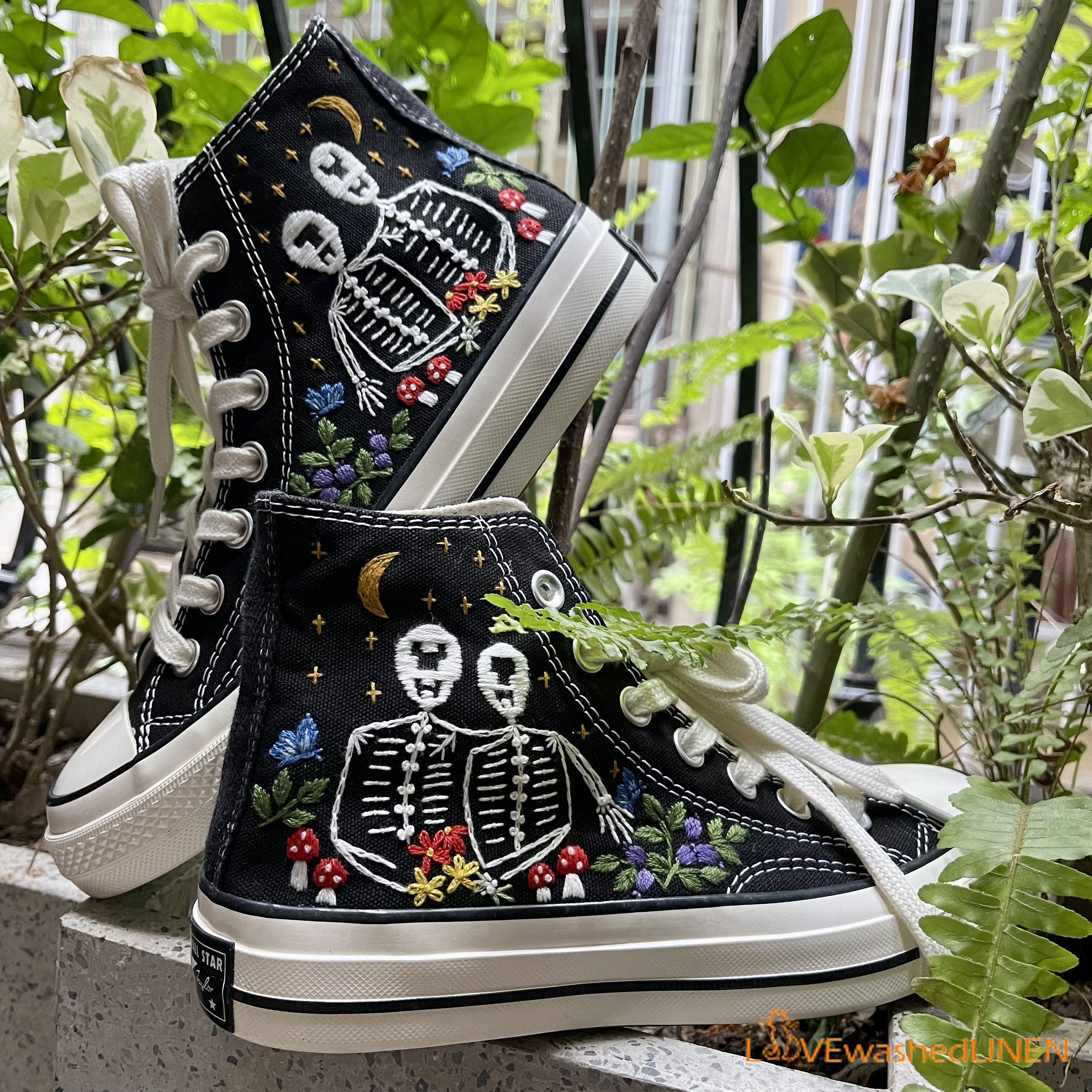 Custom Skull & Cross Bone Punk Rock N Roll Converse Sneakers