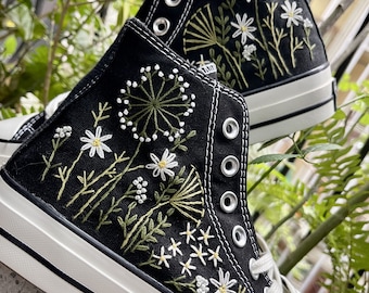 Custom Converse Chuck Taylor Embroidered Garden Flowers Convese Shoes/ Embroidered Converse Custom Wedding Flowers