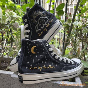 Embroidered High Top Sneakers: Sun, Moon & Stars Design