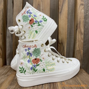 Custom Wedding Sneakers Platform/ Wedding Flowers Embroidered Shoes/ Bridal Flowers Embroidered Sneakers/ Wedding Flowers Embroidered Shoes