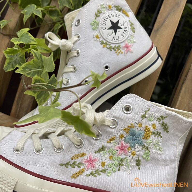 Custom Embroidered Converse Chuck Taylor Sneakers: Wedding Wildflowers ...