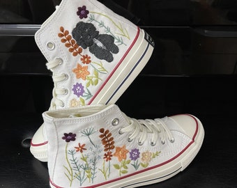 Custom Sneakers Taylor 70s Embroidered/ Dog Summer Garden Flowers Embroidered  Shoes/ Embroidered Shoes Custom Wedding Flowers