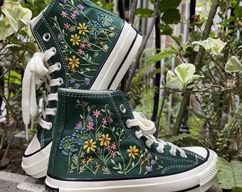 Custom Converse Chuck Taylor Embroidered Garden Flowers Convese Shoes/ Embroidered Converse Custom Wedding Flowers