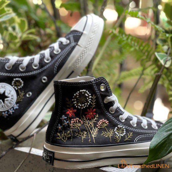 Custom Sneakers Taylor Embroidered Dandelion Flower Embroidered Shoes Custom Wedding Flowers Etsy Ireland