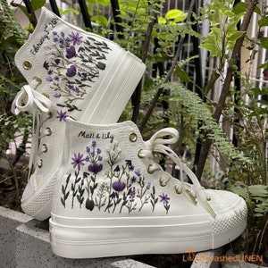 Custom Converse Platform/ Wedding Flowers Embroidered Platform Shoes/ Bridal Flowers Embroidered Sneakers/ Personalized Bridal Sneaker