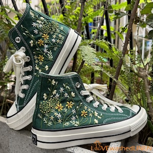 Custom Converse Chuck Taylor Embroidered Garden Flowers Convese Shoes/ Embroidered Converse Custom Wedding Flowers
