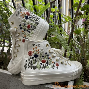 Custom Converse Platform/ Wedding Flowers Embroidered Platform Shoes/ Bridal Flowers Embroidered Sneakers/ Personalized Bridal Sneaker