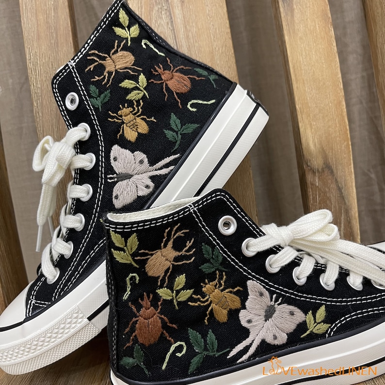Custom Embroidered Converse: Bugs & Floral Design image 5