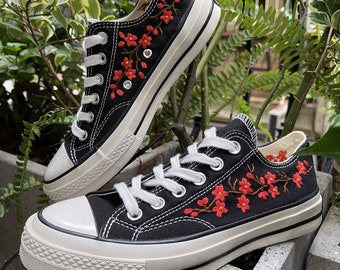 Embroidered Converse: Custom Oriental Plum Blossom Chuck Taylor Low Tops