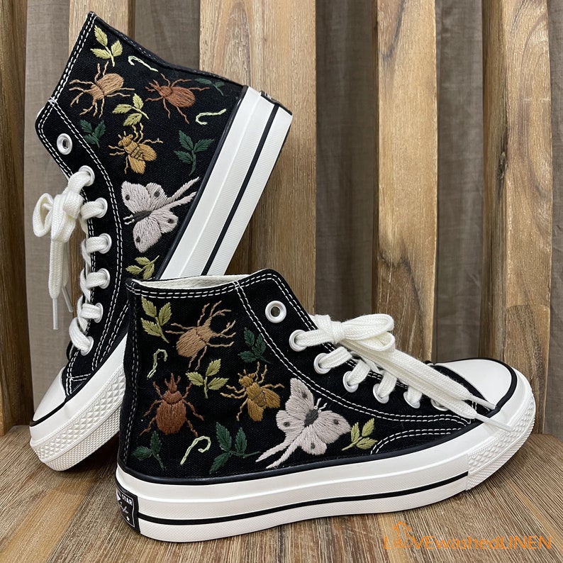 Custom Embroidered Converse: Bugs & Floral Design image 6