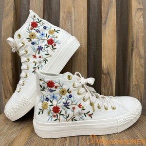 Custom Wedding Sneakers Platform/ Wedding Flowers Embroidered Shoes/ Bridal Flowers Embroidered Sneakers/ Wedding Flowers Embroidered