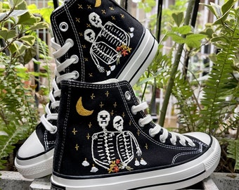 Custom Embroidered Sneakers Taylor 70s/ Bone Lover Embroidered Shoes / skeletons embroidered Sneakers/ skeletons Embroidered Shoes