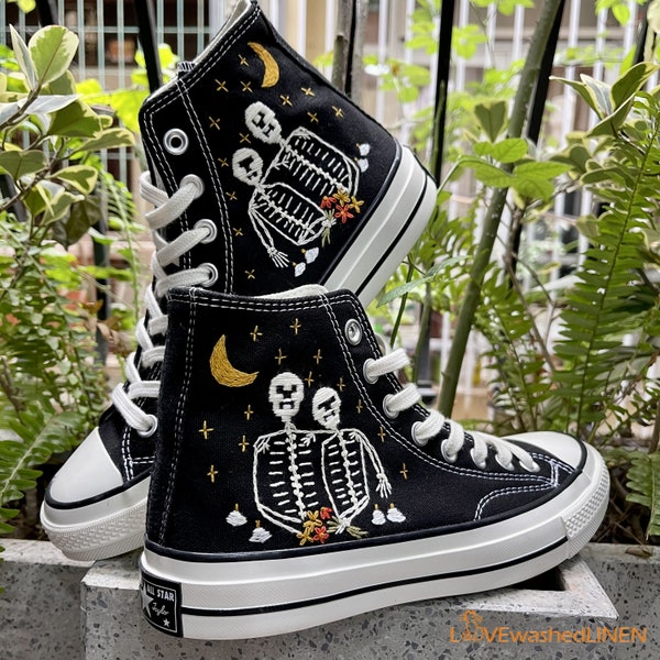 Custom Embroidered Sneakers Taylor 70s/ Bone Lover Embroidered Shoes / skeletons embroidered Sneakers/ skeletons Embroidered Shoes