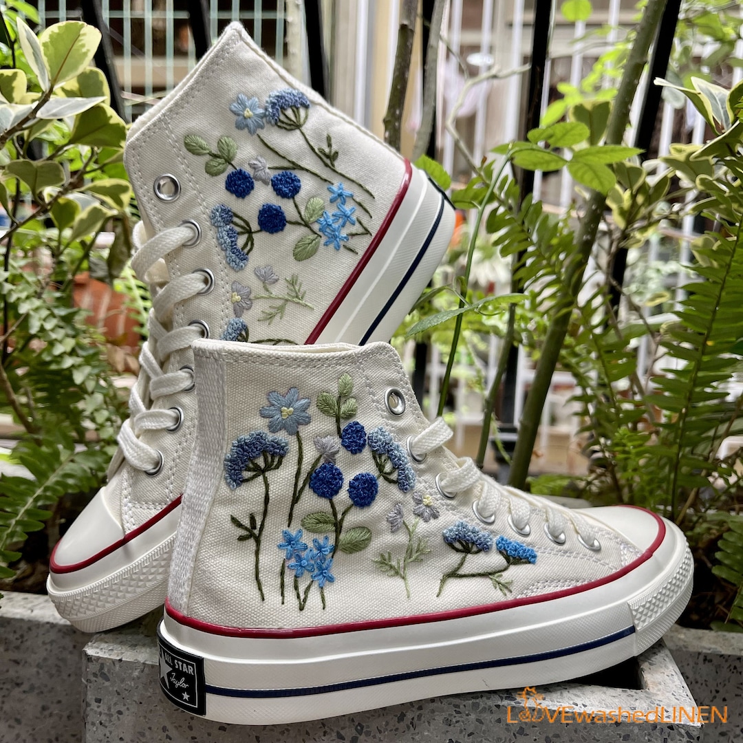 Custom Embroidered Converse Sneakers: Garden Flower Bridal Shoes