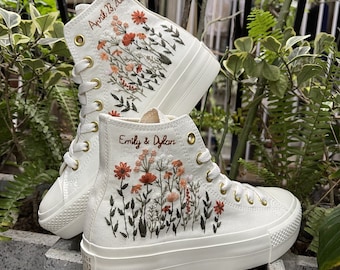 Custom Converse Platform/ Wedding Flowers Embroidered Platform Shoes/ Bridal Flowers Embroidered Sneakers/ Personalized Bridal Sneaker