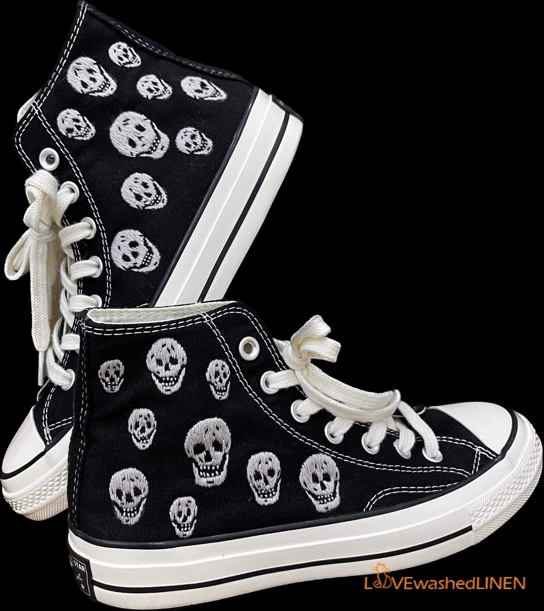 Skull Embroidered Converse | Gothic High Tops | Halloween Skeleton 