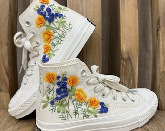 Embroidered Floral Wedding Sneakers: Custom Converse Chuck Taylor 1970s