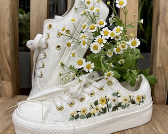 Embroidered Converse Platform Sneakers: Custom Bridal Flowers