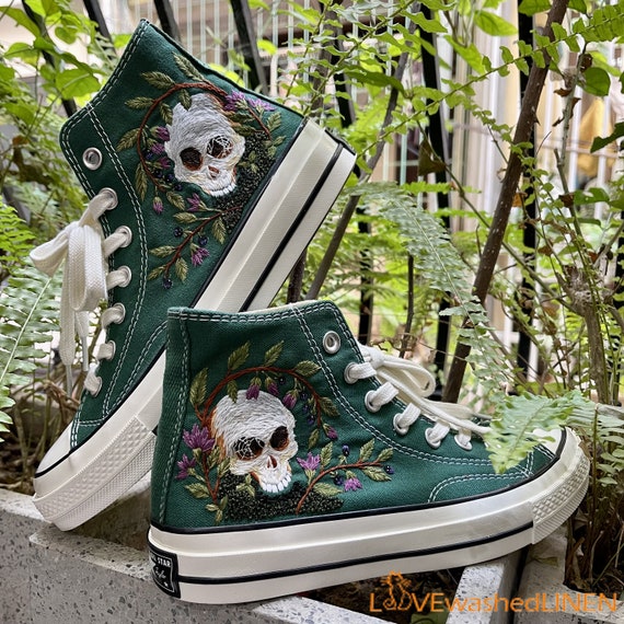 Custom Sneakers Embroidered Custom/ Sugar Skull Embroidered