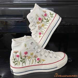 Custom Embroidered Converse High Tops: Floral Chuck Taylor 1970s